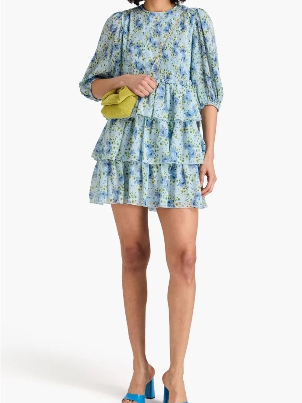 NWOT Ganni Blue Floral Tiered Mini Dress